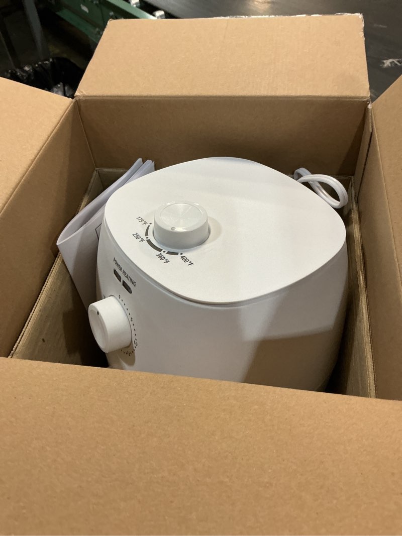 Condition photo showing As Is for mainstays 2.2 qt air fryer, arctic white - automatic shutoff