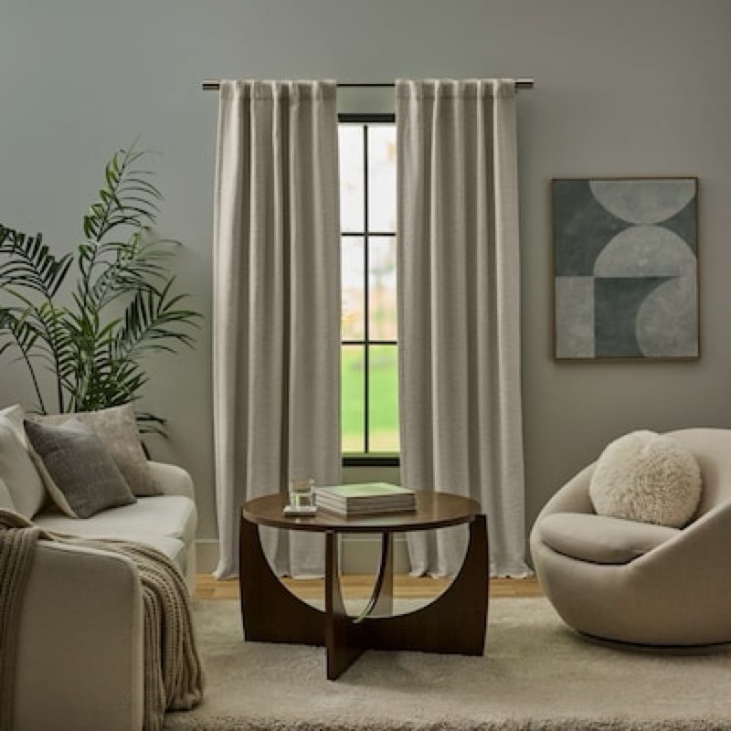 origin 21 84-in bone room darkening interlined back tab curtain panel pair