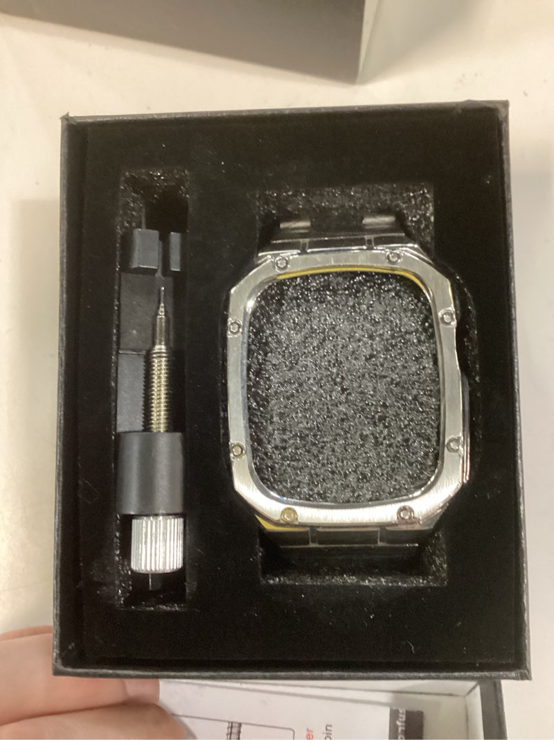 Condition photo showing As Is for baiteyou stainless steel watch band with case compatible with apple watch ultra 3 2 1 band (49mm), rugged strap with metal protective bumper cover for iwatch bands men (silver) silver 49mm (ultra 3 2 1?