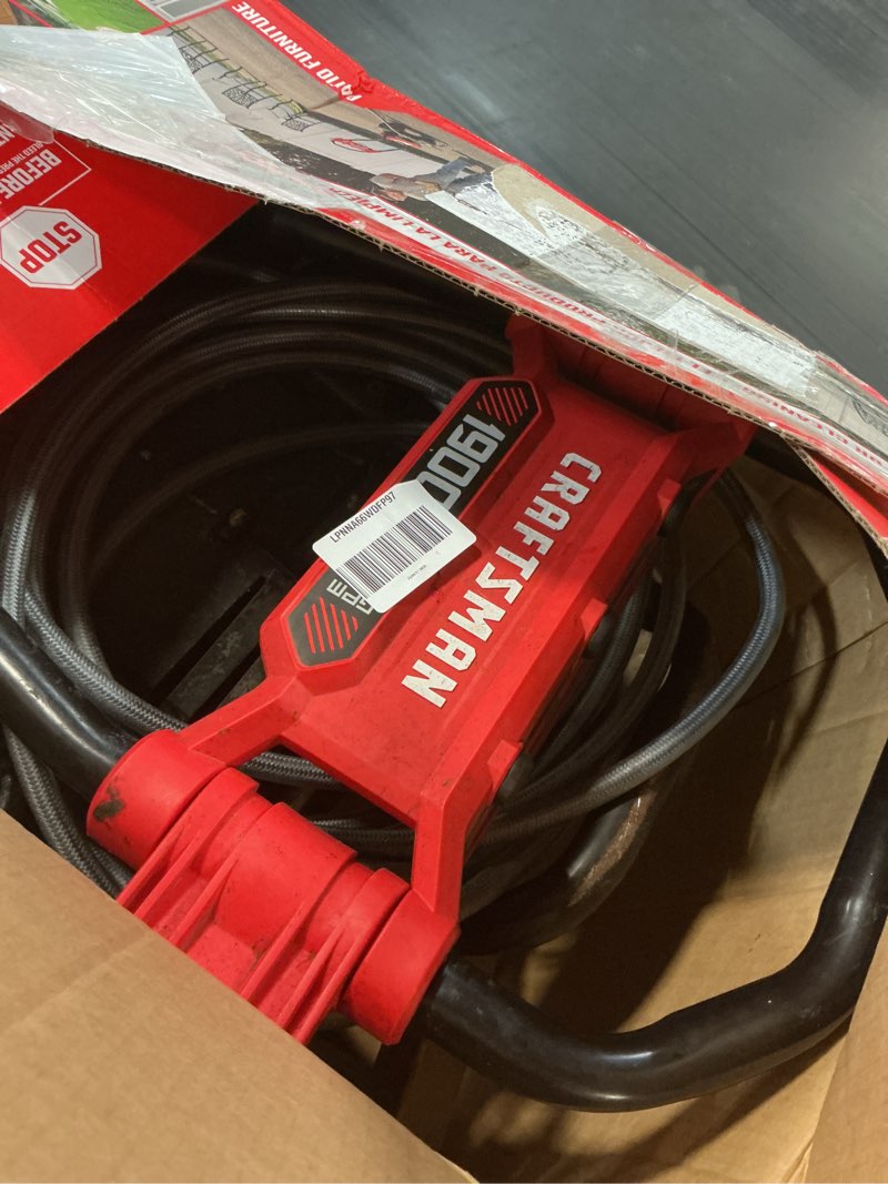 Condition photo showing As Is for craftsman electric pressure washer, cold water, 1900 -psi, 1.2-gpm, corded (cmepw1900) pressure washer, 1900 psi