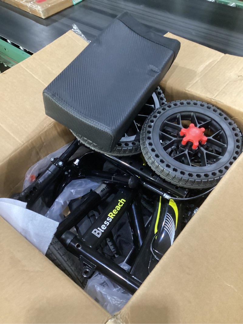 Condition photo showing Good Condition for (used, incomplete parts)knee scooter, 350lbs capacity, 13\" big pu seat, disc brake knee walker, all terrain foldable knee scooter walker with bag for foot injuries compact crutches alternative (black)