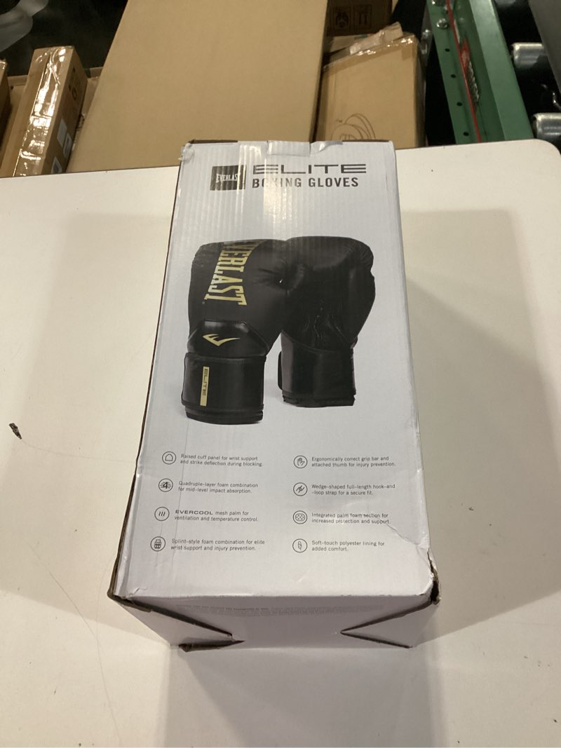 Condition photo showing New/Like New for everlast elite 2 boxing gloves black/gold 14oz