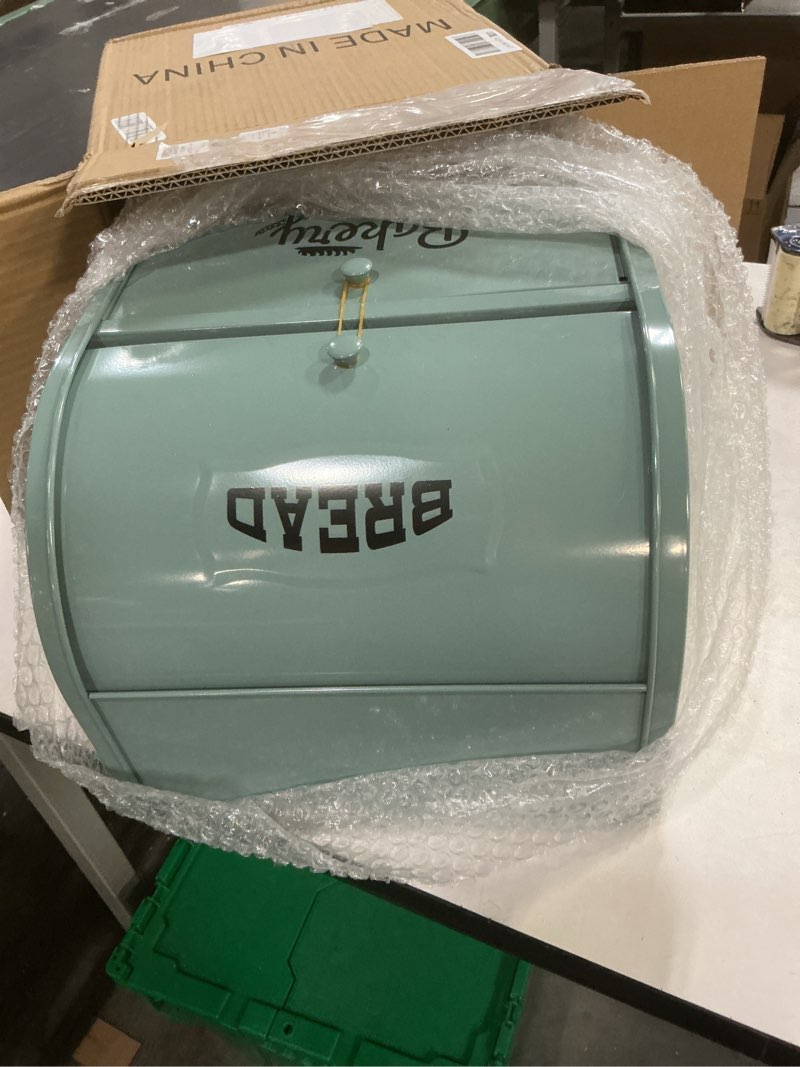 Condition photo showing Good Condition for stainless steel bread box, 2 layer roll top bread boxes, large capacity food storage container for kitchen counter, metal bread bin, bread holder for countertop 11.8" x 9.6" x 12.8" (green)