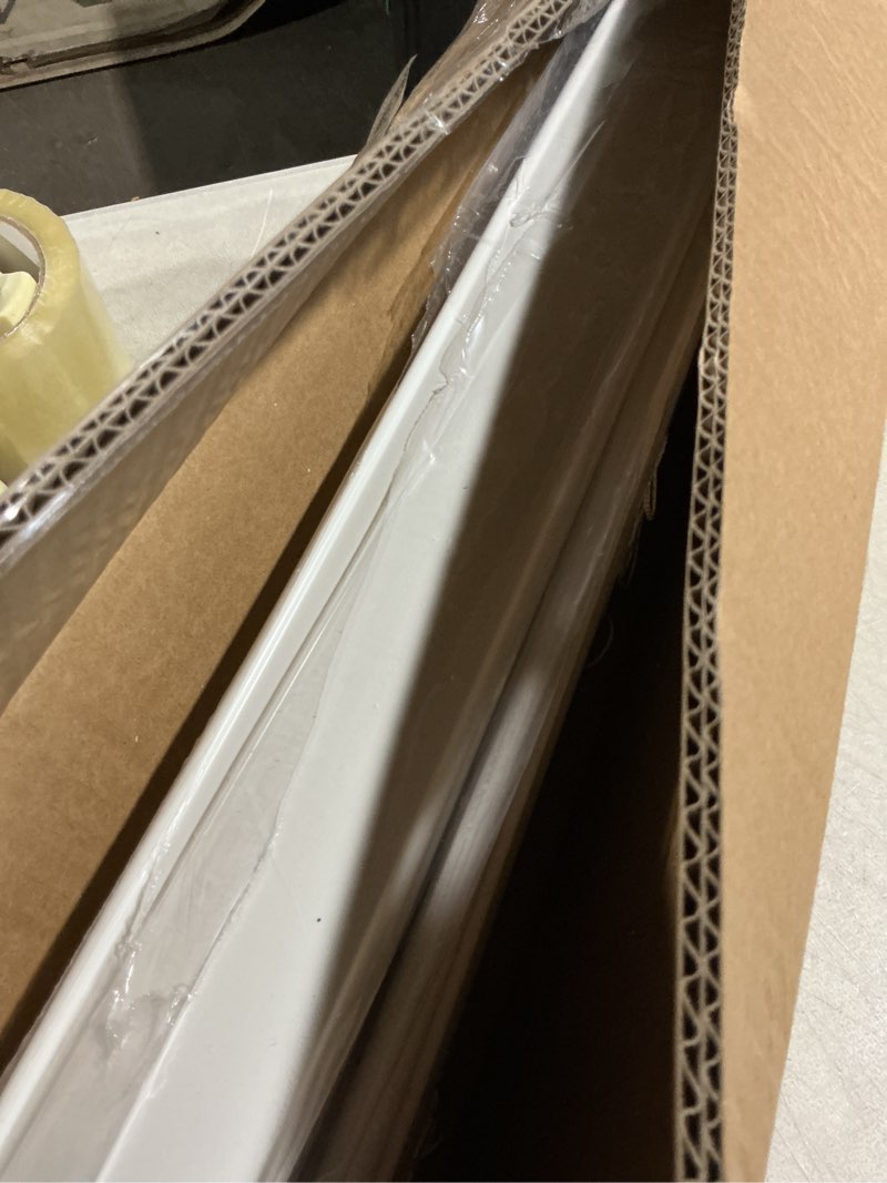 Condition photo showing As Is for chicology cordless faux wood blinds best for kids, inside mount, 29"w x 48"h, basic white 29"w x 48"h basic white