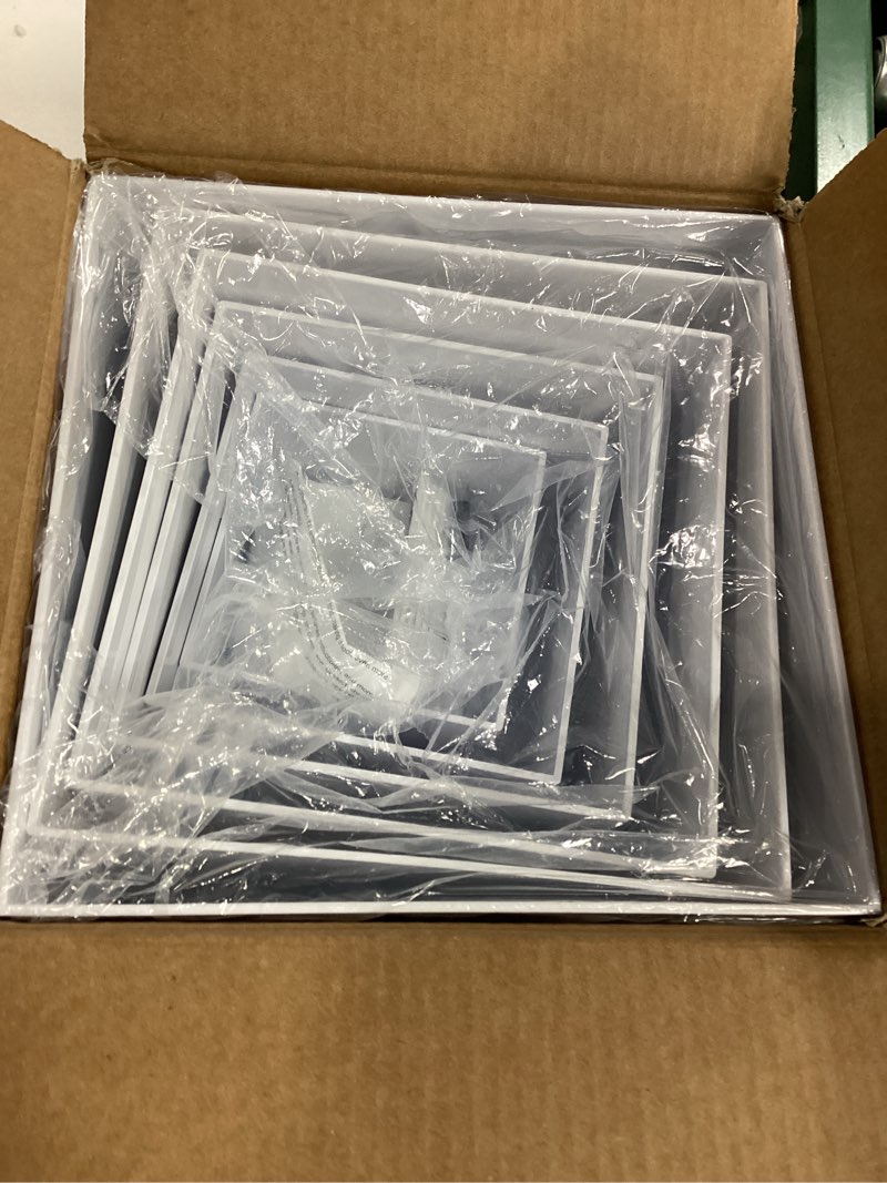 Condition photo showing New/Like New for 6Pcs Buffet Risers with Mini Sign and Maker, Acrylic Food Risers for Buffet Table, Catering Dessert Cake Stand for Party, Collectibles Jewelry Display Stand, White Cube Boxes Nesting Risers(10",9",8",7",6",5") White 5''6''7''8''9''10''