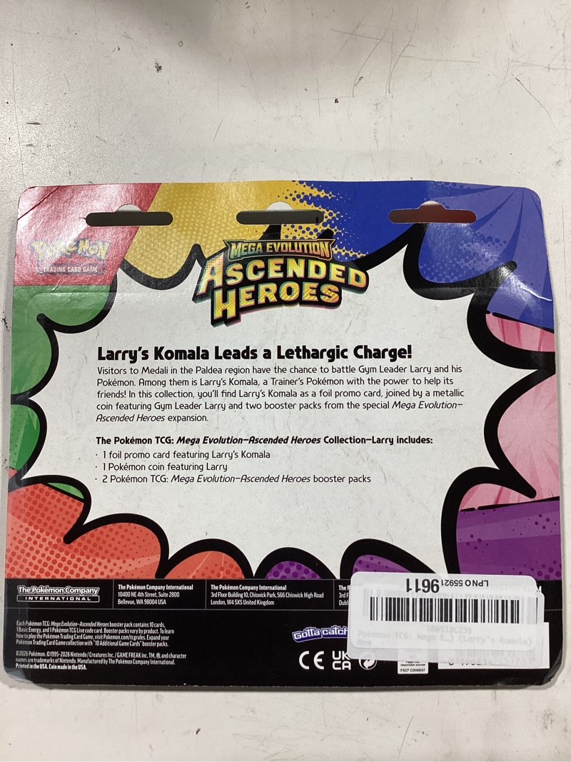 Condition photo showing As Is for pokemon tcg: mega evolution: ascended heroes: 2-pack blister (2 booster packs, promo card & coin) (larry's komala) opened