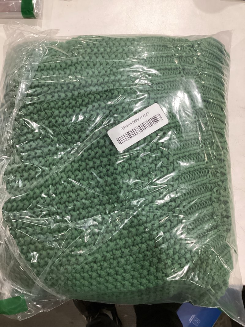 Condition photo showing New/Like New for joydeco chunky cable knit throw blanket, lightweight 100% cotton soft cozy throw twin blanket for couch bed and sofa, rustic breathable farmhouse blanket gift for women men(olive green, 51"x63") olive green throw (51" x 63")