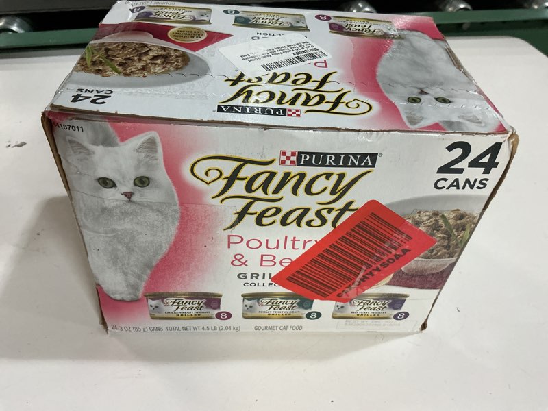 Condition photo showing New/Like New for (Best by:DEC/2027) Purina Fancy Feast Grilled Wet Cat Food Poultry and Beef Collection Wet Cat Food Variety Pack - (Pack of 24) 3 oz. Cans