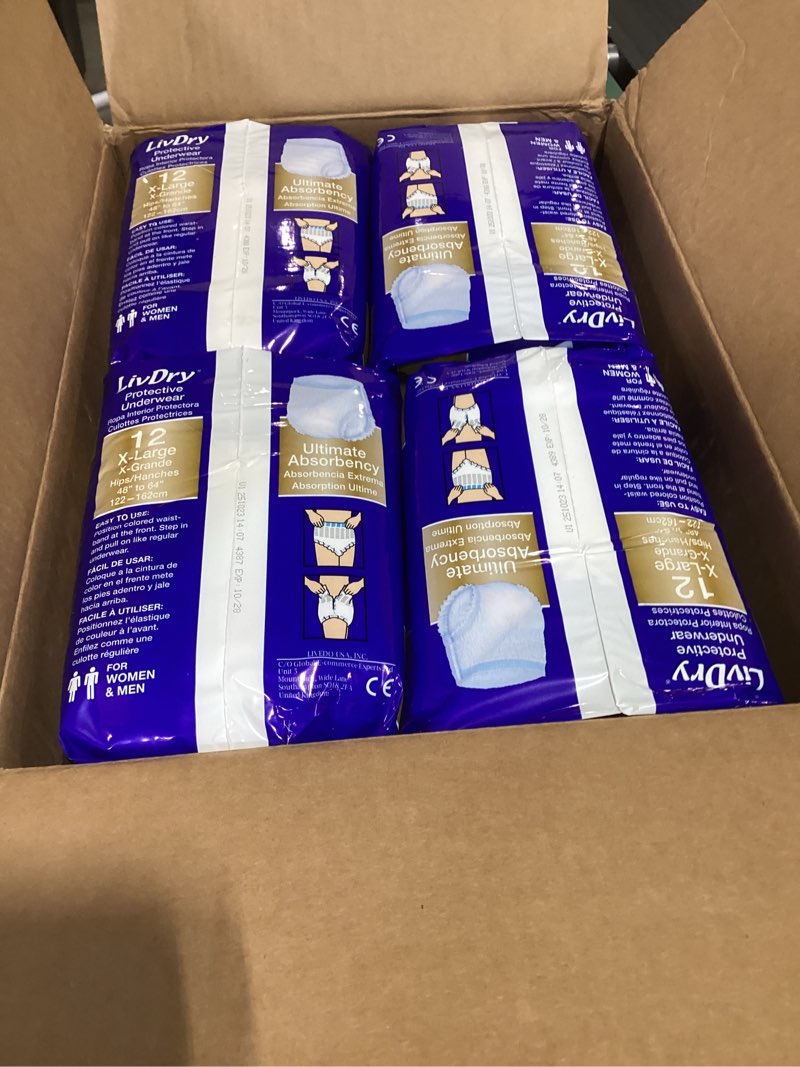 Condition photo showing New/Like New for LivDry Ultimate XL Adult Incontinence Underwear, High Absorbency, Leak Cuff Protection, X-Large, 48-Pack X-Large (48 Count)