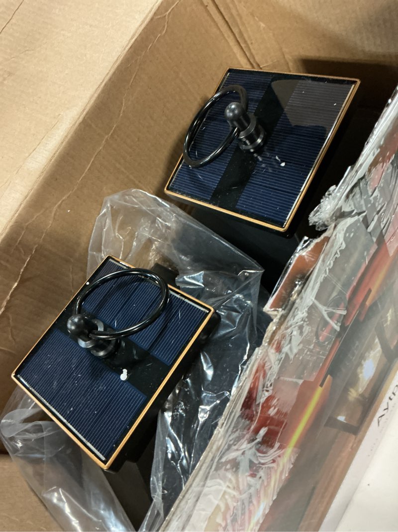 Condition photo showing Good Condition for 2 pack hanging solar lanterns glass solar lights outdoor waterproof upgraded solar and aa battery powered, for outside porch, patio and indoor tables, mantelpiece