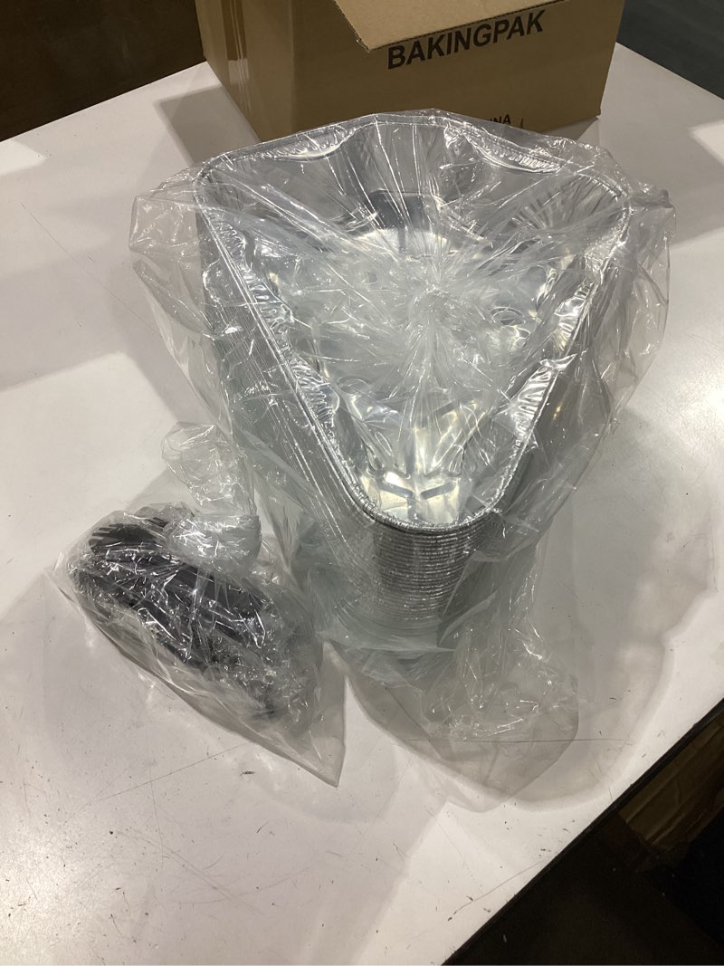 Condition photo showing New/Like New for mini cake pans with lids, bakingpak 25pcs 39oz foil baking tins with lids disposable mini aluminum cake loaf pans individual cookie tins for new year birthday party, green 25 green