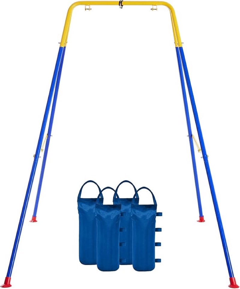 FUNLIO Foldable Swing Stand for Kids with 4 Sandbags, Heavy Duty Metal A-Frame Indoor/Outdoor for Backyard, Suitable Most Toddler/Baby Jumper/Hammock Chair