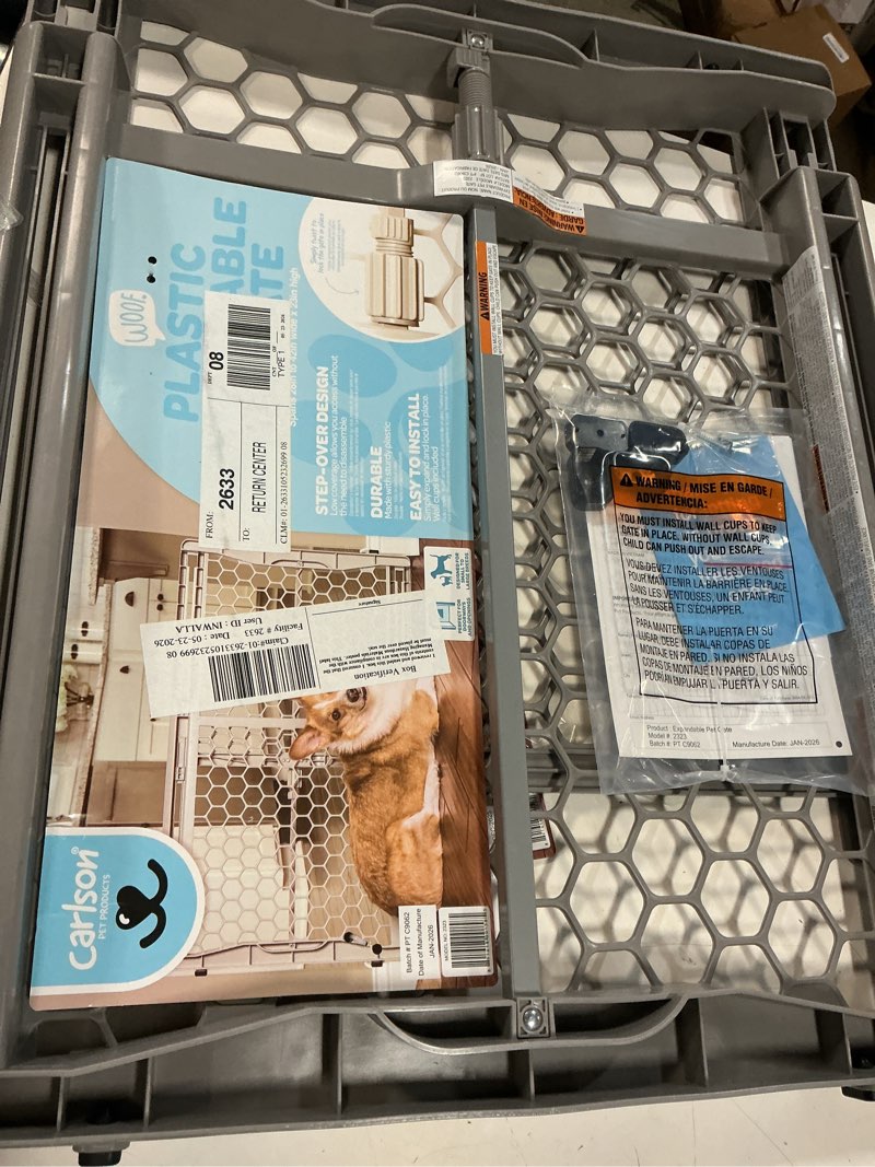 Condition photo showing Good Condition for carlson pet products expandable pet gate, 28"-42" wide x 23" tall, pressure mounted, gray