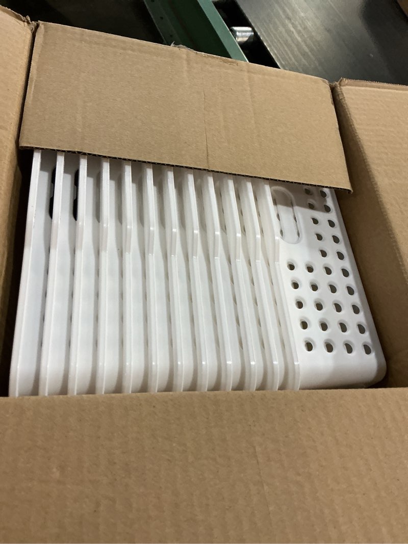 Condition photo showing New/Like New for 12 Pcs Plastic Storage Baskets Bulk 14 x 10 In Stackable Storage Bin with Handles A4 Size Desktop File Letter Organizer Tray Multi-purpose Container for Shelve Desktop Classroom Office Home Playroom White