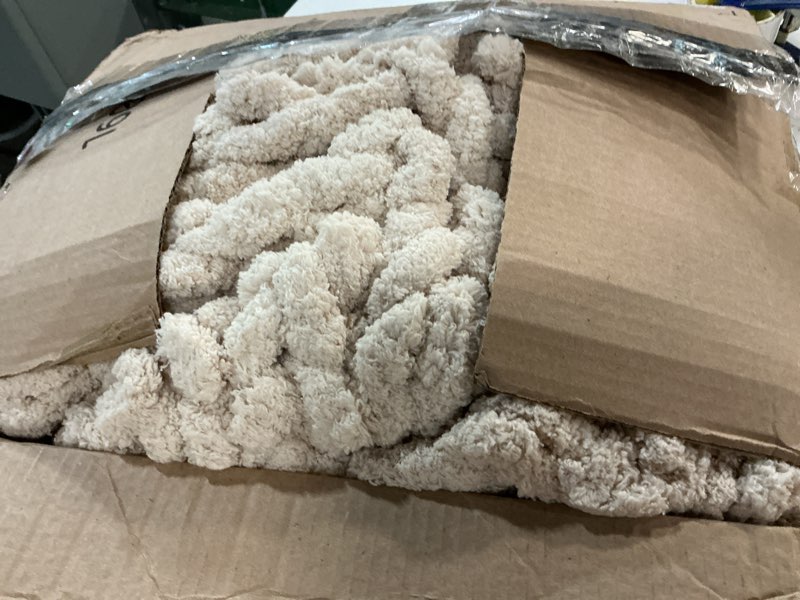 Condition photo showing As Is for WRENSONGE Chunky Knit Blanket Throw Beige Large Soft Fluffy Cable Knit Crochet Throw 100% Hand Knitted Blanket for Couch Bed(50"x60") Beige 50*60 Inch