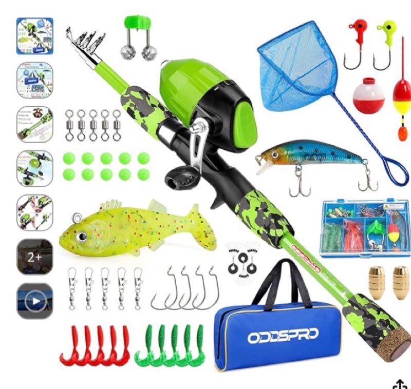 ODDSPRO Kids Fishing Pole, Portable Telescopic Fishing Rod and Reel Combo Kit - with Spincast Fishing Reel Tackle Box for Boys, Girls, Youth