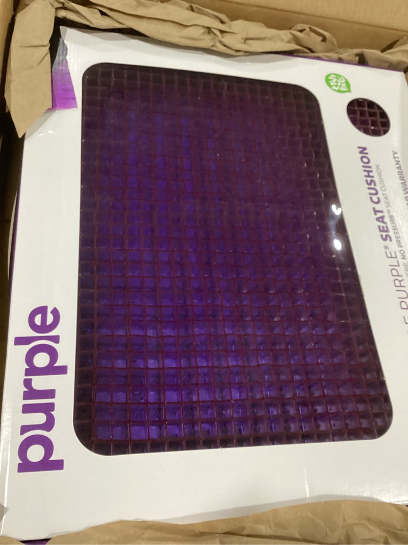 Condition photo showing New/Like New for purple double seat cushion | pressure reducing grid designed for ultimate comfort | designed for office chairs | made in the usa full