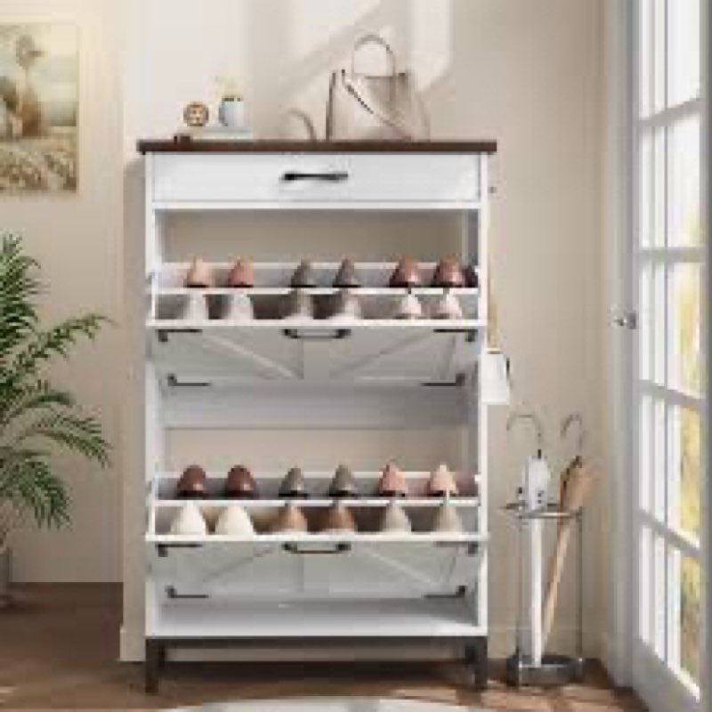 Jocoevol Shoe Cabinet Storage for Entryway with 3 Flip Drawers and 1 Top Drawer, Freestanding Hidden