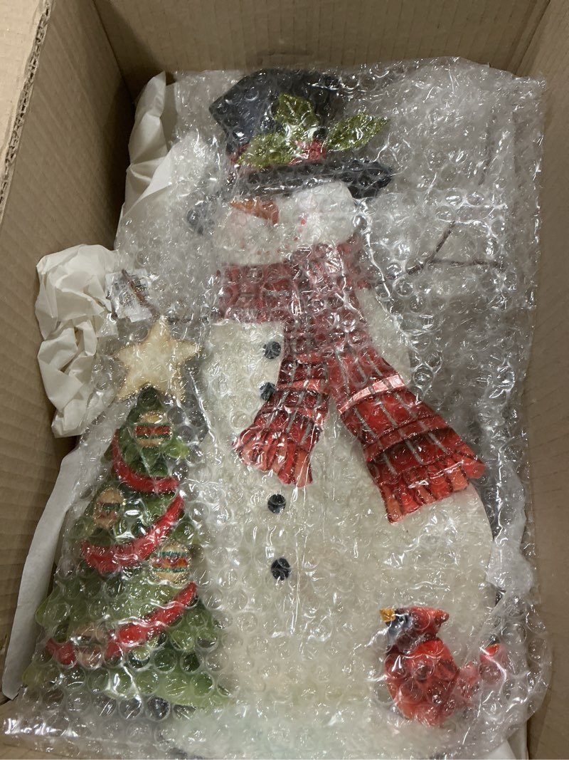 Condition photo showing Good Condition for Kurt Adler Capiz Snowman with Christmas Tree Table Piece