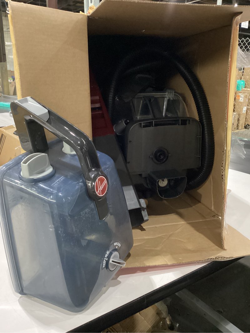 Condition photo showing As Is for USED NOT TESTED MISSING PIECES Hoover PowerScrub Deluxe Carpet Cleaner Machine for Carpet and Upholstery, Deep Cleaning Carpet Shampooer Machine with Multi-Purpose Tools, Pair Carpet Cleaner Solution