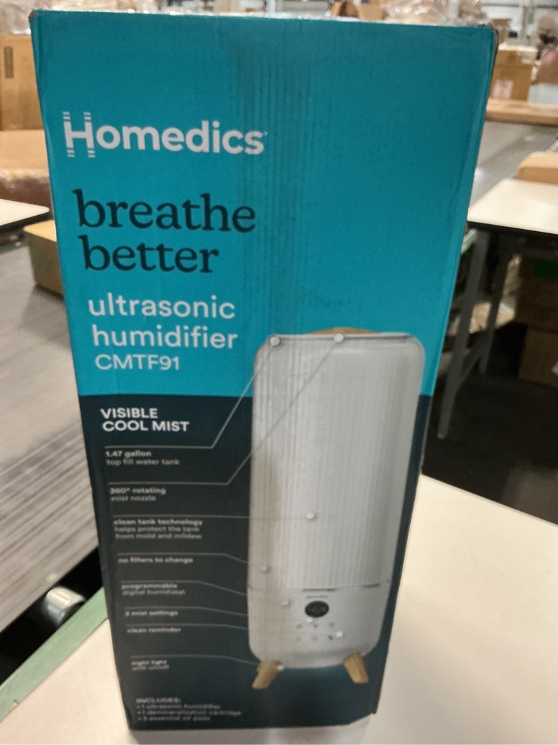 Condition photo showing New/Like New for Homedics Ultrasonic Humidifier - Large Deluxe Air Humidifiers for Bedroom, Plants, Office - Top-Fill 1.47-Gallon Tank, Cool Mist, Essential Oil Pads and Built-In Timer, 3 Speed Settings, White