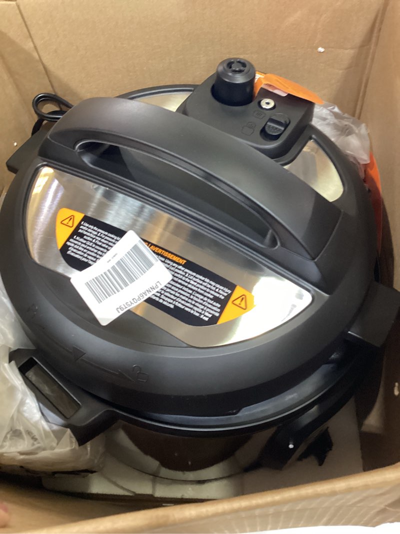 Condition photo showing As Is for instant pot duo plus 9-in-1 multicooker, pressure cooker, slow cook, rice maker, steamer, sauté, yogurt, warmer & sterilizer, includes app with over 800 recipes, stainless steel, 6 quarts