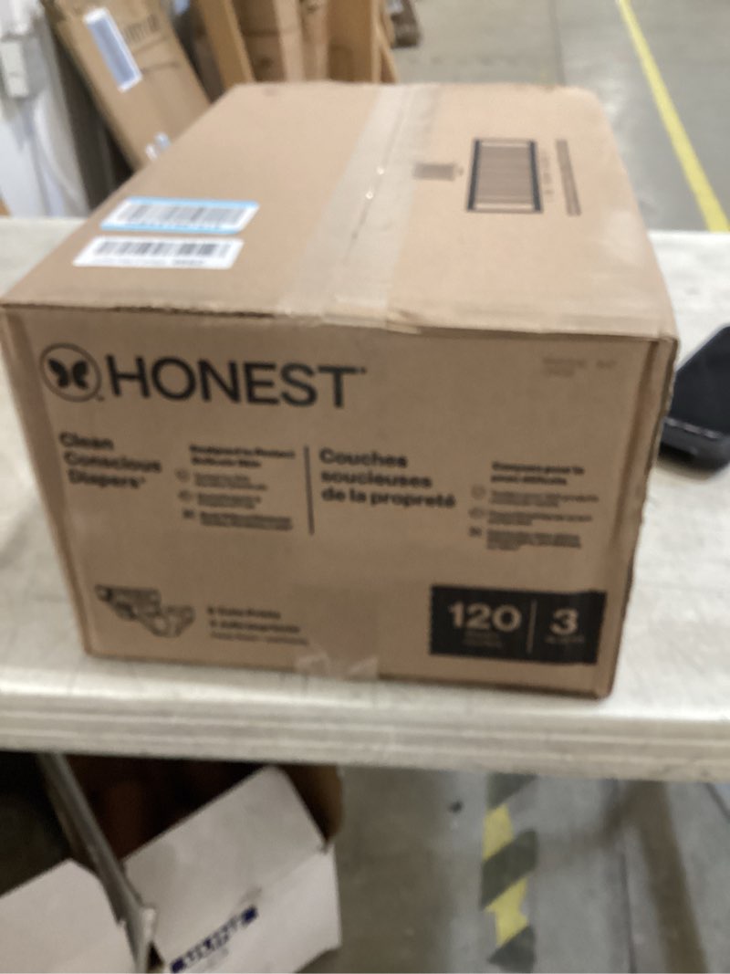 Condition photo showing New/Like New for the honest company comfort dry disposable diapers for sensitive skin, hypoallergenic, just peachy + flower power, super club box size 3 (16–28 lbs) 120 count