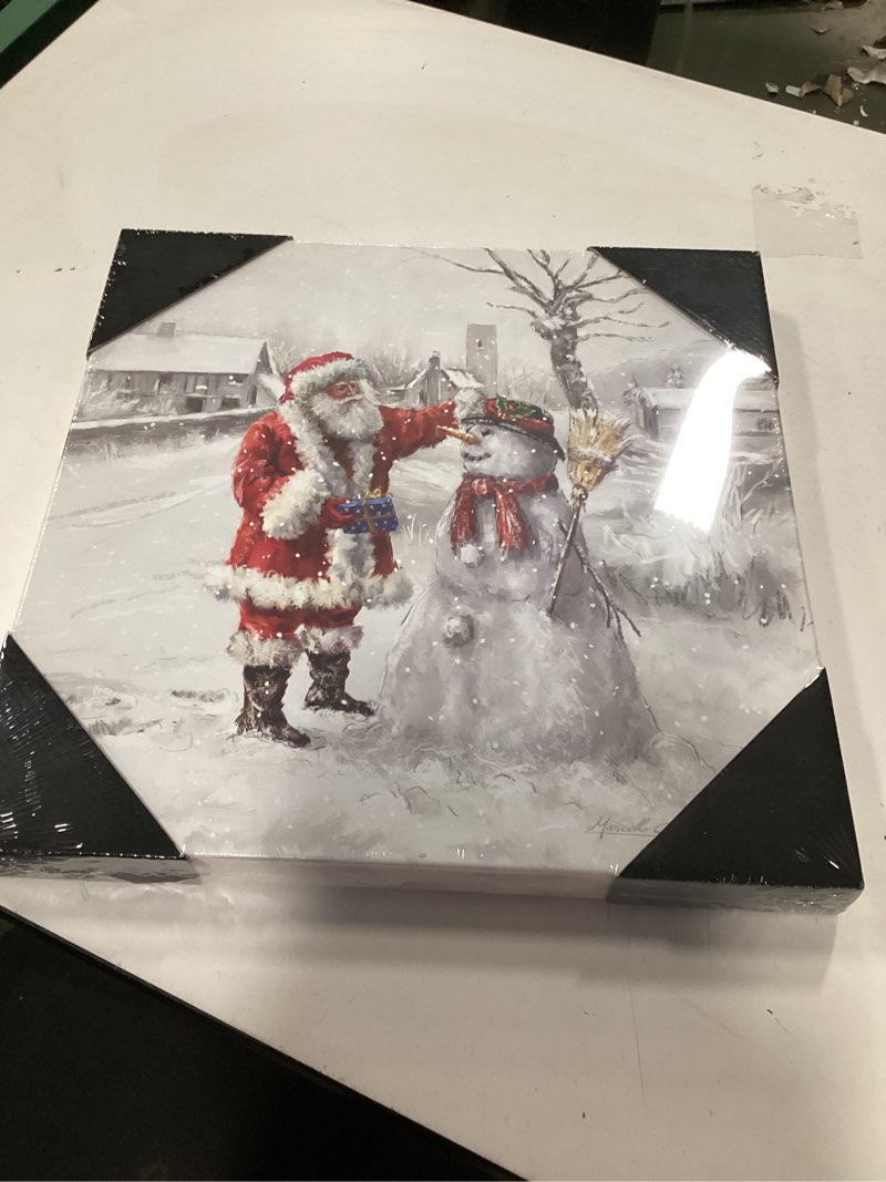 Condition photo showing New/Like New for Renditions Gallery Xmas Canvas Paintings for Home Decorations Joyful Santa with Snowman in in Winter