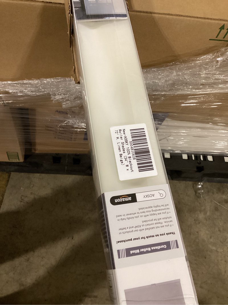 Condition photo showing Good Condition for AOSKY Blackout Roller Shades Cordless Blinds for Windows, Free-Stop Shades with Valance, Thermal Insulated Fabric, UV Protection, Blinds for Home and Office (34" W x 72" H, Linen Beige Linen Beige 34"W x 72"H