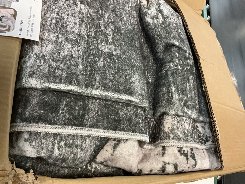 Condition photo showing Good Condition for abstract modern washable rug 9x12: non-slip low pile rug for high traffic areas in living room/dining room soft carpets for bedroom stain resistant indoor floor mat for busy families 9x12 black white 9' x 12' (rectangular) black/white