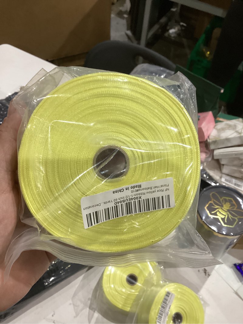 Condition photo showing New/Like New for 1-1/2 Inch 60 Yards Rice Yellow Solid Satin Ribbon for Gift Wrapping,Craft Floral Bouquets,Wedding Party,Timeless Flower,Decoration Floral Hair,Balloons Rice Yellow 1-1/2" X 60 Yards