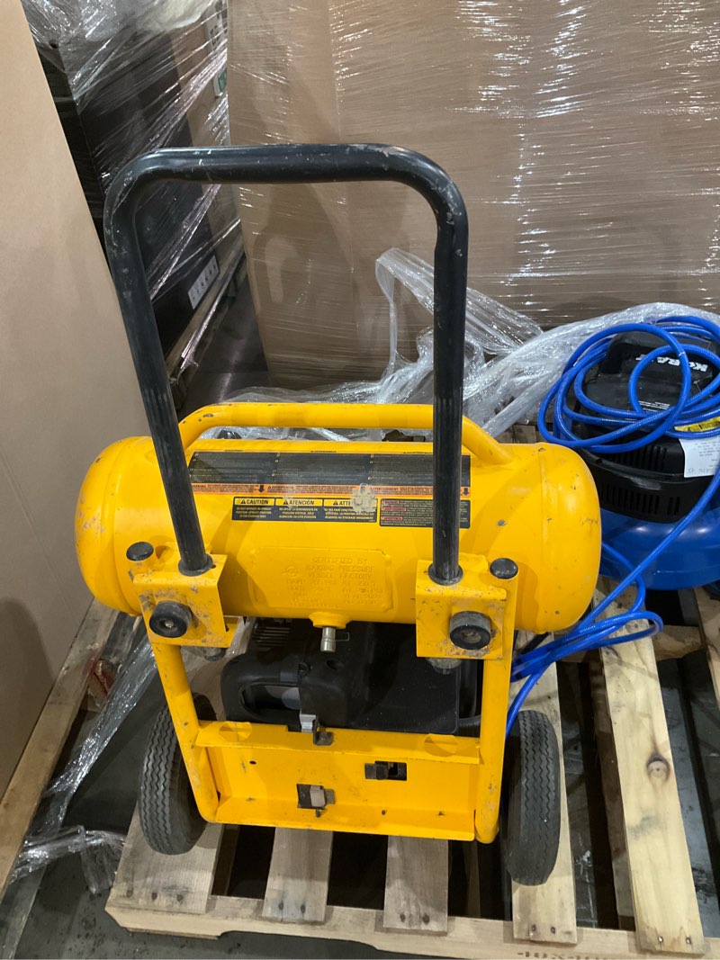 Condition photo showing As Is for dewalt 4.5-gallon portable electric 225 psi horizontal air compressor