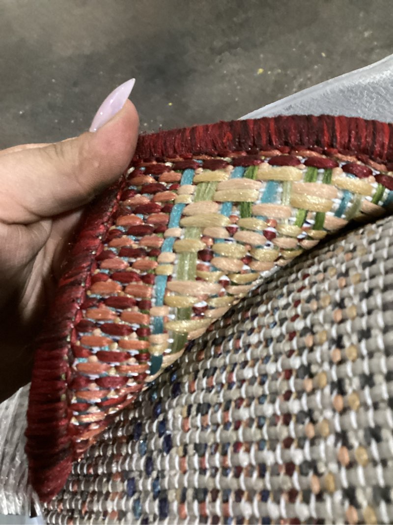 Condition photo showing Good Condition for unique loom ensenada baja outdoor 5 x 5 (ft) loomed polypropylene burgundy 