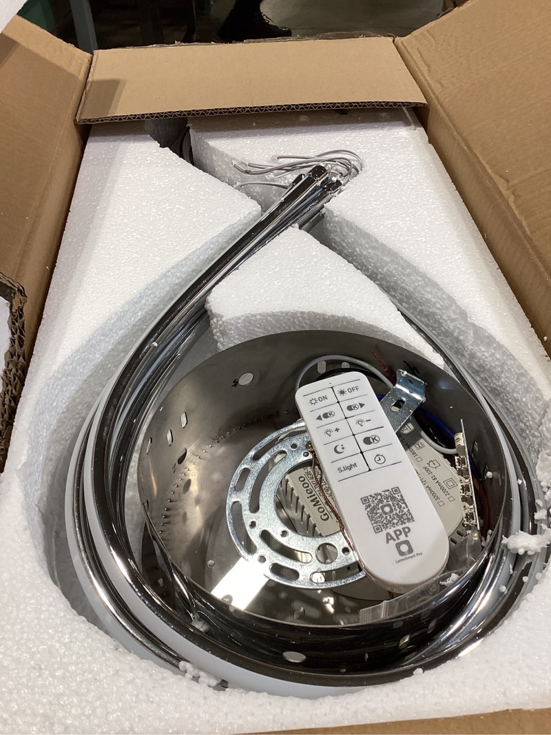 Condition photo showing Good Condition for 38.58" led dimmable chandelier 115w 6900lm brightness adjusted with remote control for living room dining room bedroom (chrome-jsfh022-s)