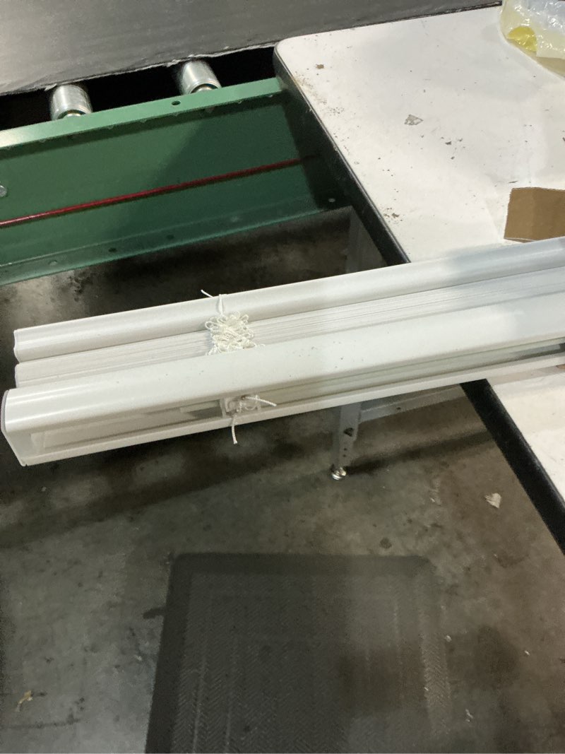 Condition photo showing As Is for project source light filtering 1-in slat width 36-in x 64-in cordless white vinyl light filtering mini-blinds