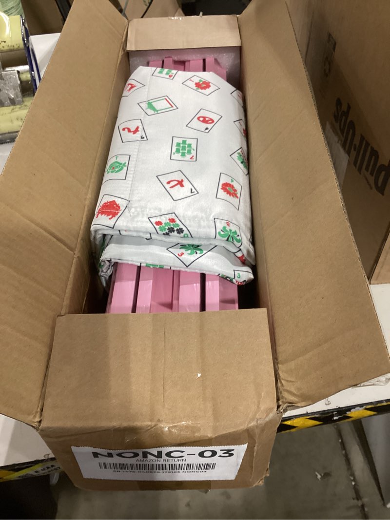 Condition photo showing Good Condition for mahjong racks with pushers, pink wooden american mahjong tile pushers and racks set of 4, with white printed mahjong racks drawstring bag, mahjong accessories (19.68 inches)