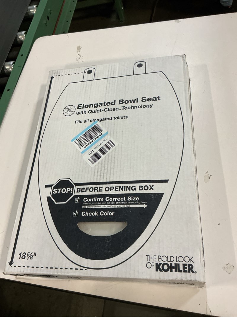 Condition photo showing Good Condition for KOHLER Stonewood Quiet-Close, Elongated Toilet Seat Soft Close, Durable Wood, Easy Installation, Universal Fit, Home Essentials, White Finish, K-20466-0 Elongated White