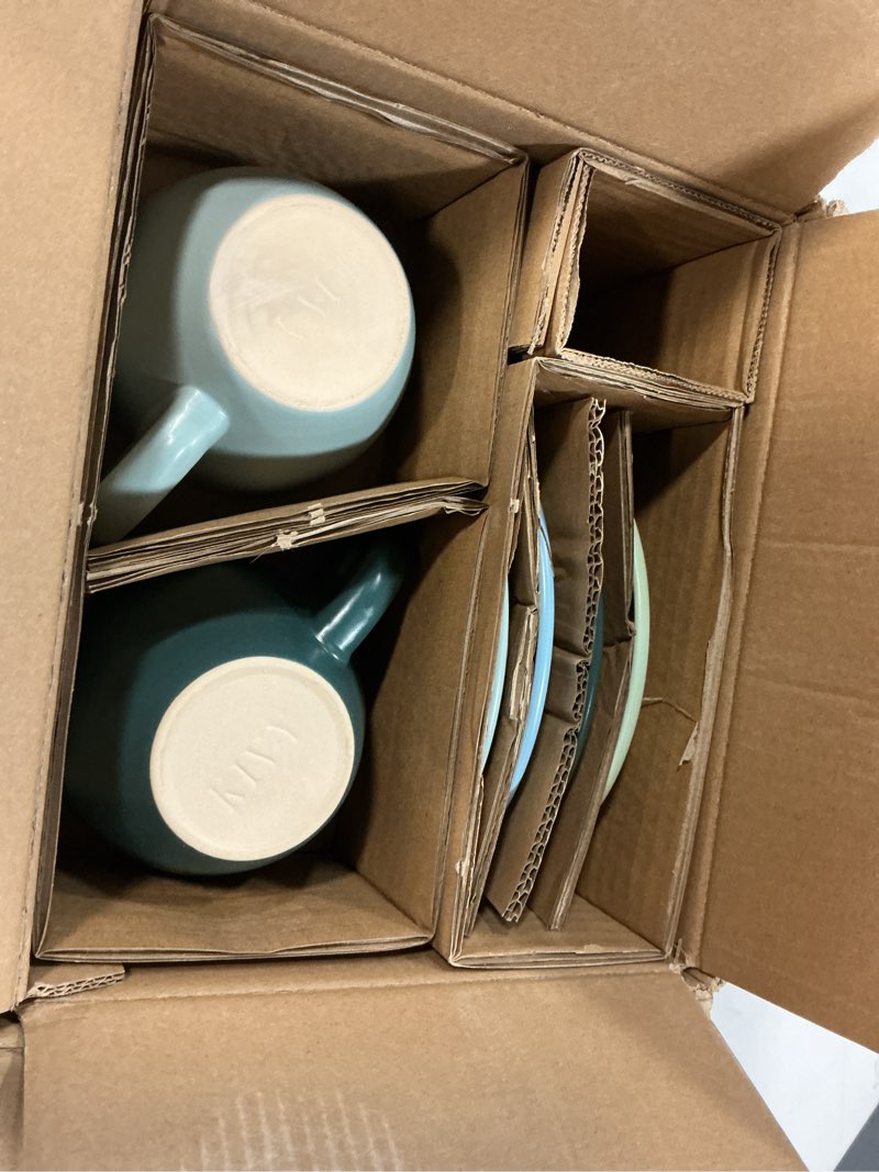 Condition photo showing Good Condition for KIVY Cappuccino cups set of 4 [8oz] - Thick-walled stoneware cappuccino cup set for latte art - Cappuccino coffee cups - Tazas de cafe - Latte cups - Latte art cup and saucer set of 4 - Green, Blue Cappuccino Cups Pastel Green