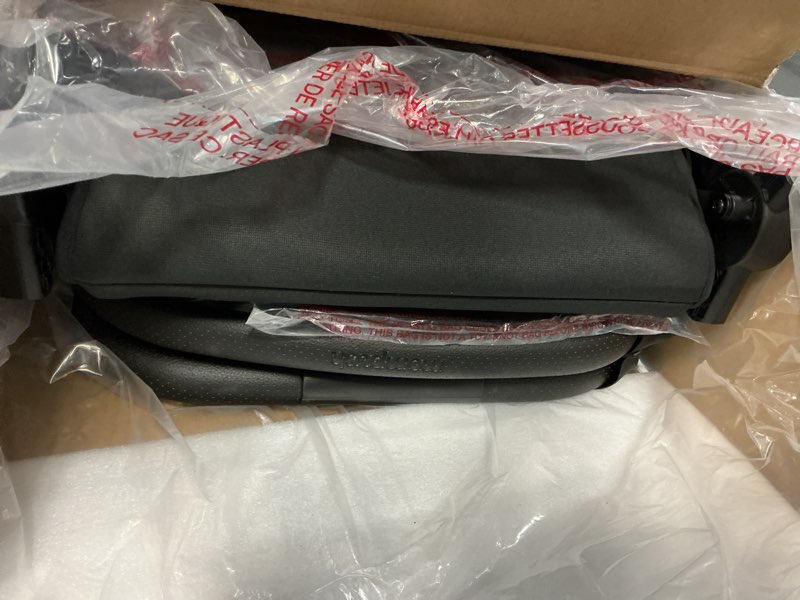 Condition photo showing Good Condition for mompush velo lightweight travel stroller, compact & airplane-friendly for baby and toddler, lie-flat seat, one-hand fold, with leather bumper bar, shoulder strap, raincover, storage bag & cup holder stroller charcoal black