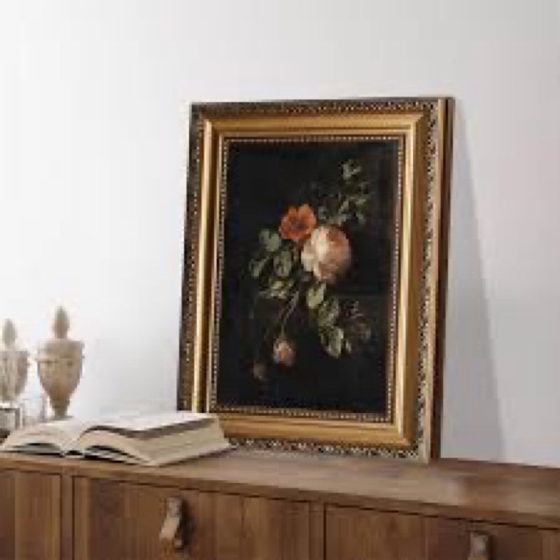 astrdecor framed canvas wall art of vintage flower, floral rose retro picture paintings, botanical floral wall artwork, victorian picture framed prints for living room gallery decor - 12''x16''