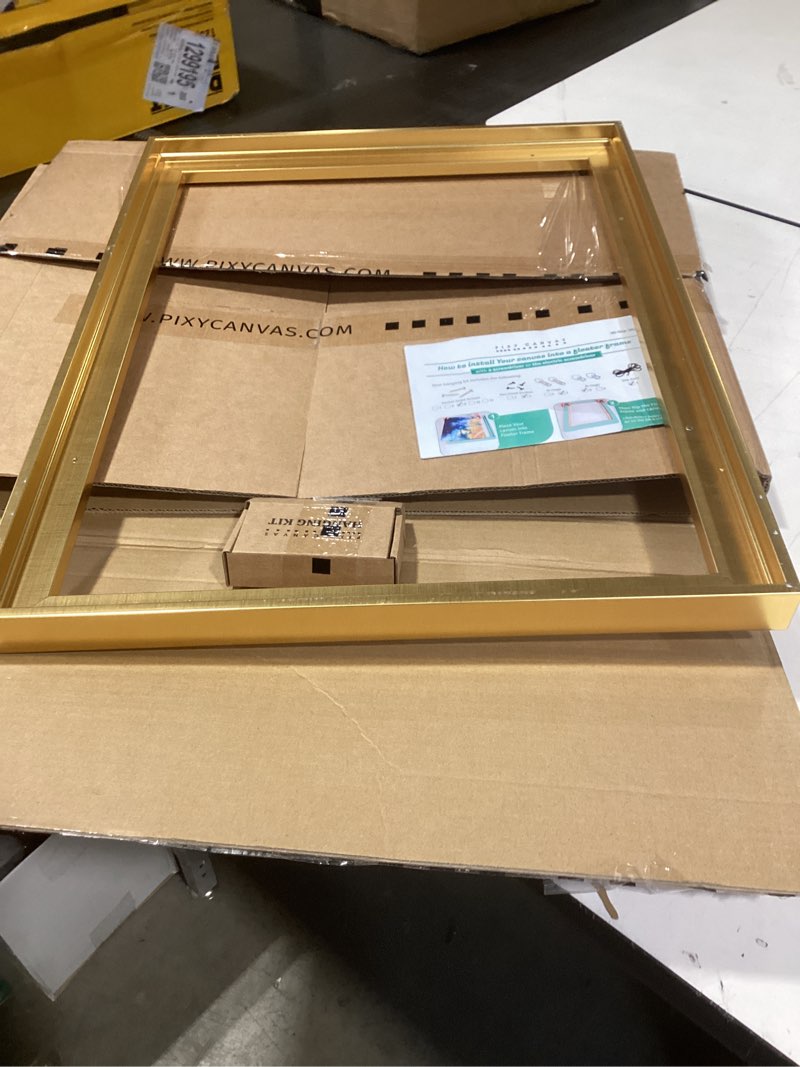 Condition photo showing As Is for Pixy Canvas Floater Frame for Canvas Paintings, Wood Panels, Canvas Panels & Stretched Canvas Boards. Floating Frame fits 5/8", 3/4" & max 7/8" Deep Artwork (8 x 10 inch) Brass Gold 8 x 10 inch