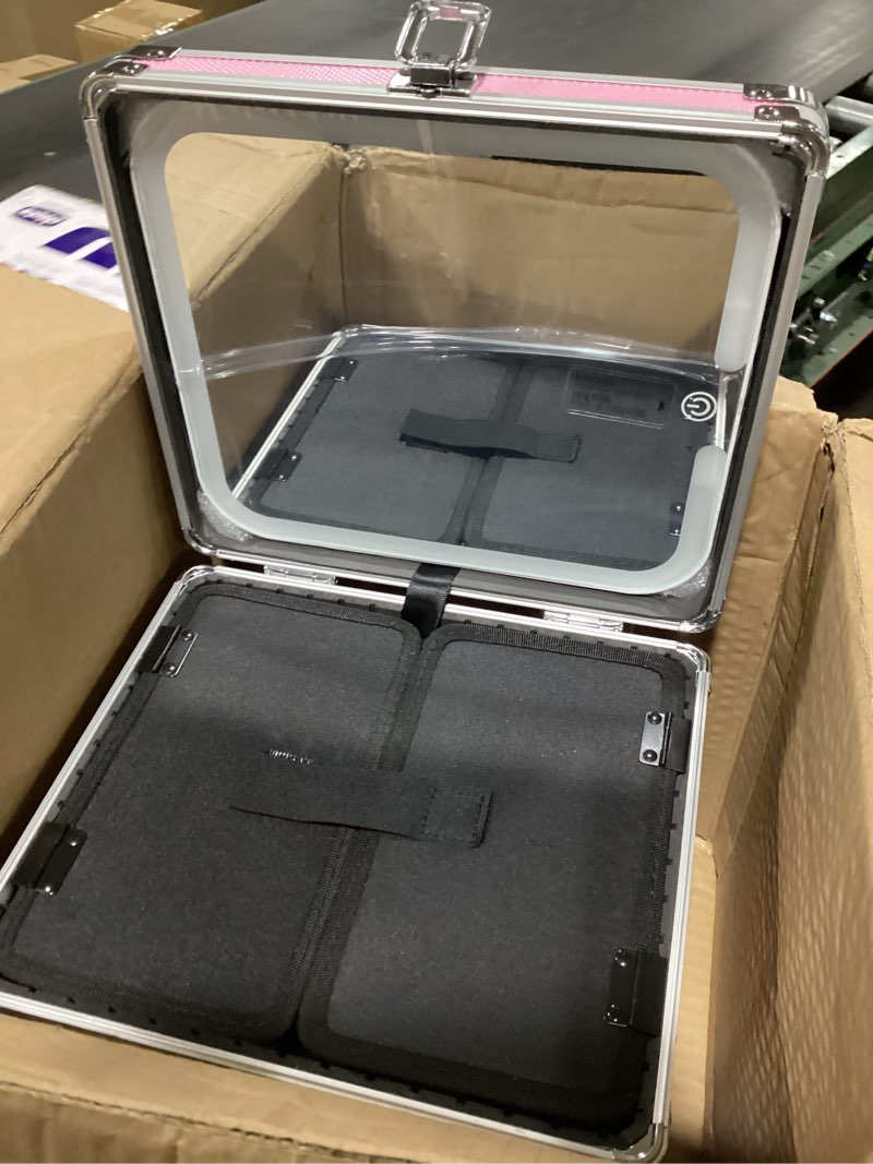 Condition photo showing New/Like New for Relavel Makeup Bag with LED Mirror, Makeup Box Travel Train Case with Rechargeable Lighted Mirror, Cosmetic Brush Organizer Storage for Makeup Artists Gifts for Women and Girls, Pink D-Pink Small