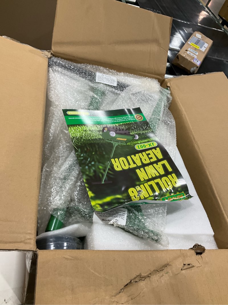 Condition photo showing Good Condition for Rolling Lawn Aerator, Heavy Duty Push Spike Aeration Tool Up to 55 lbs, Manual Rotary Grass Aerator for Garden and Yard Use