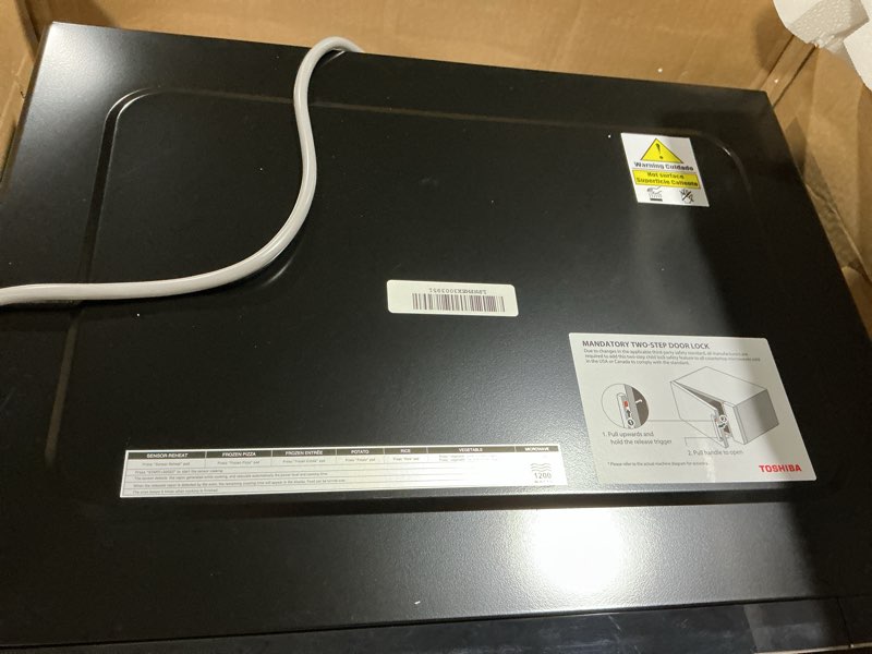 Condition photo showing As Is for Toshiba ML-EM62P(SS) Large Countertop Microwave with Smart Sensor, 6 Menus, Auto Defrost, ECO Mode, Mute Option & 16.5" Position Memory Turntable, 2.2 Cu Ft, 1200W, Stainless Steel Sensor-2.2 Cu Ft-1200W-Stainless Steel