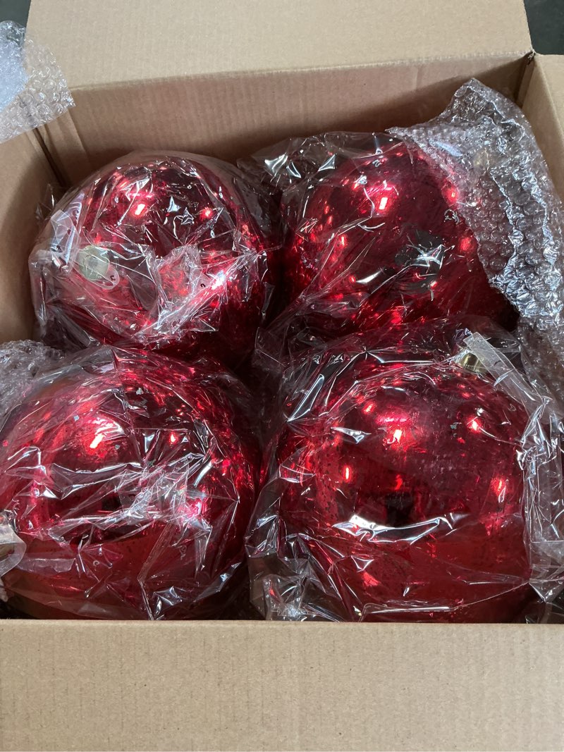 Condition photo showing Good Condition for 4 Pcs Extra Large Retro Mercury Christmas Balls Ornaments 8'' Oversized Giant Hanging Shatterproof Electroplated Ball Christmas Tree Ornaments for Xmas Party Outdoor Decor (Red)