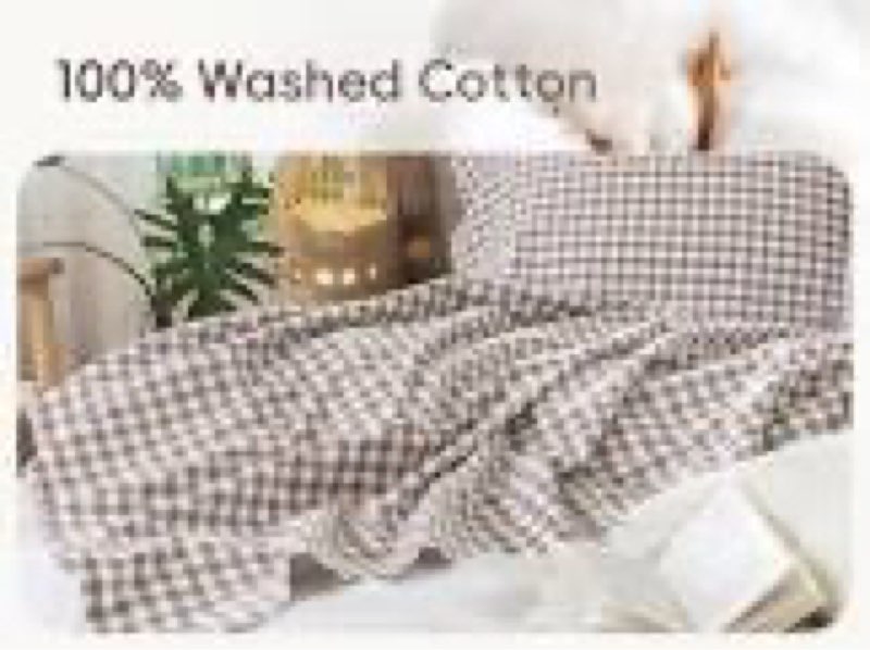 moomee gingham sheet set 100% washed cotton linen like textured breathable soft w/fully elasticized 