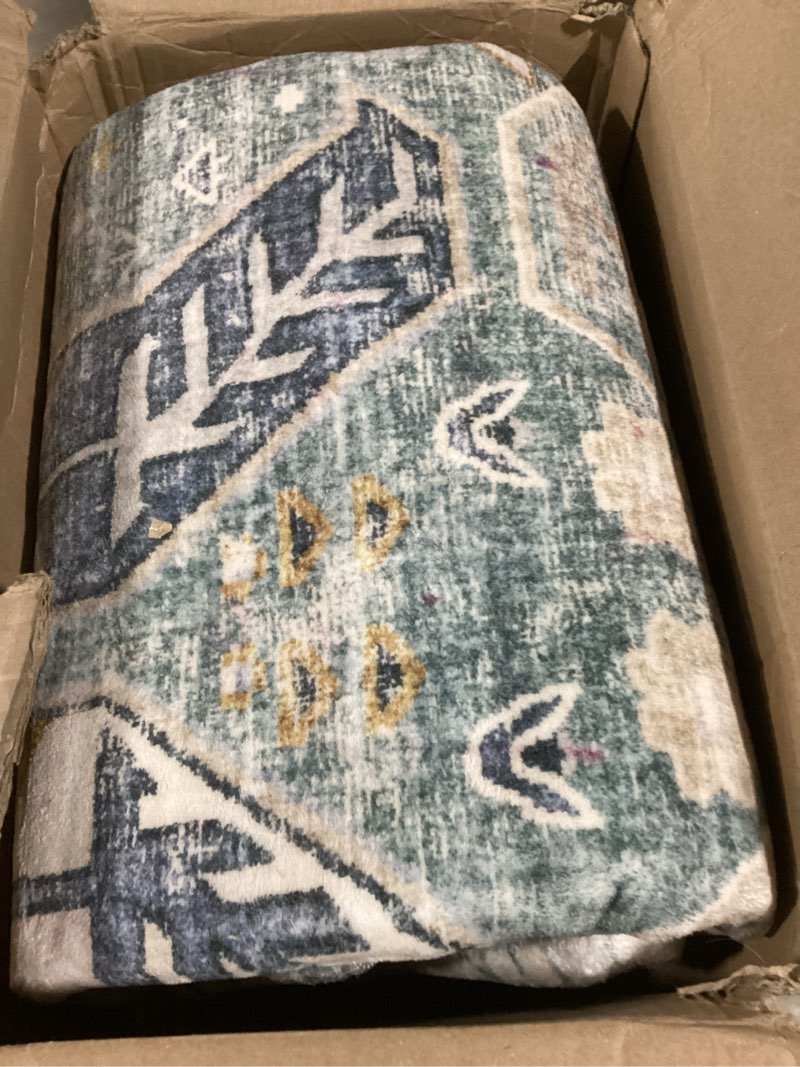 Condition photo showing Good Condition for Area Rugs 9x12 for Living Room - Washable Soft Large Vintage Rug Non-Slip Stain Resistant Traditional Stain Resistant Indoor Floor Low Pile Carpet for Bedroom Dining Room or Home Office - Blue Multi Blue 9' x 12' (Rectangular)