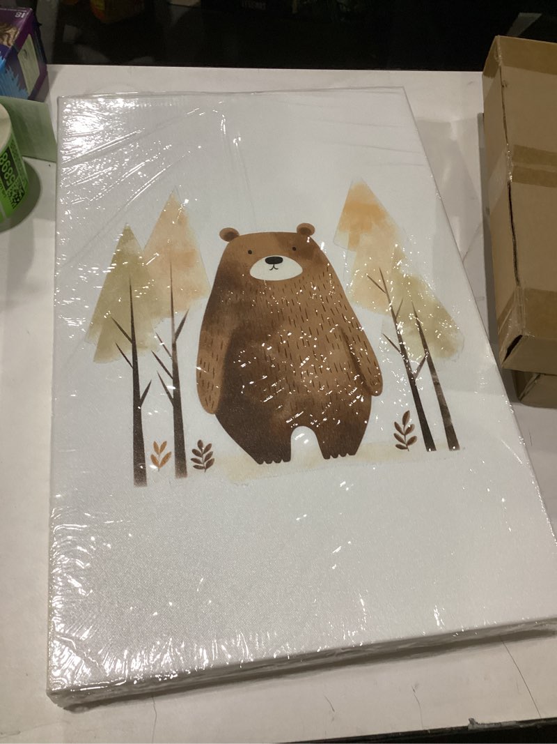 Condition photo showing New/Like New for QMWIDKL Woodland Nursery Canvas Wall Art Jungle Wild Animals Pictures Wall Decor Cute Forest Bear Fox Paintings Prints Artwork For Girls Boys Kids Baby Room Woodsy Theme Watercolor(16x24 inch)