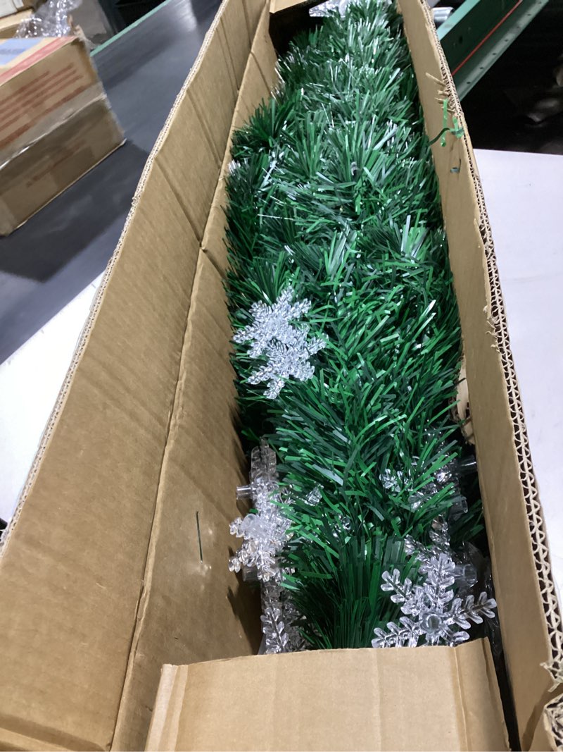 Condition photo showing As Is for Juegoal 7 ft Pre-Lit Optical Fiber Christmas Artificial Tree, with LED RGB Color Changing Led Lights, Snowflakes and Top Star, Festive Party Holiday Fake Multicolor Xmas Tree with Sturdy Metal Legs Green 7 FT