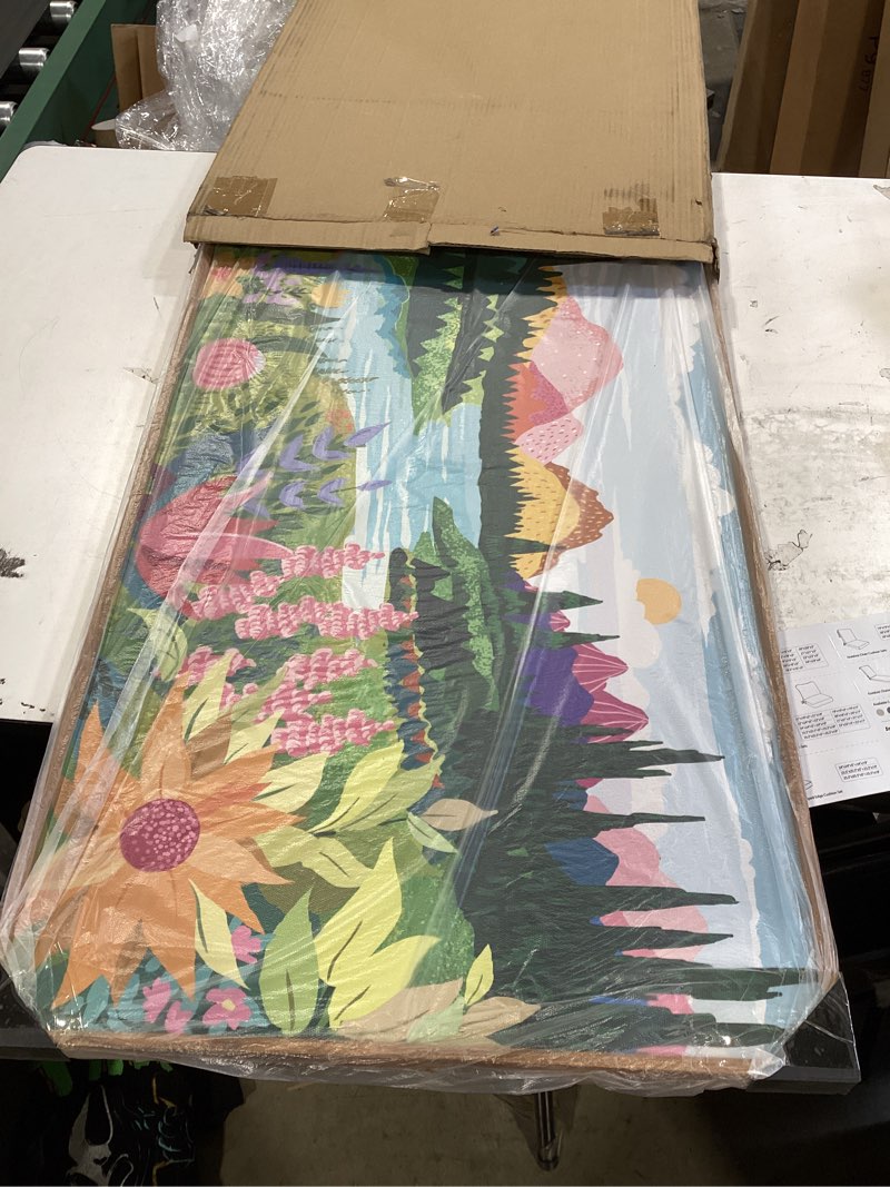 Condition photo showing Good Condition for anhuib large colorful wildflower wall art 20x40 inch framed boho abstract floral wall decor forest woodland painting muticolor mountain range illustration for living room dining room bedroom 40"l x 20"w watercolor animation landscape